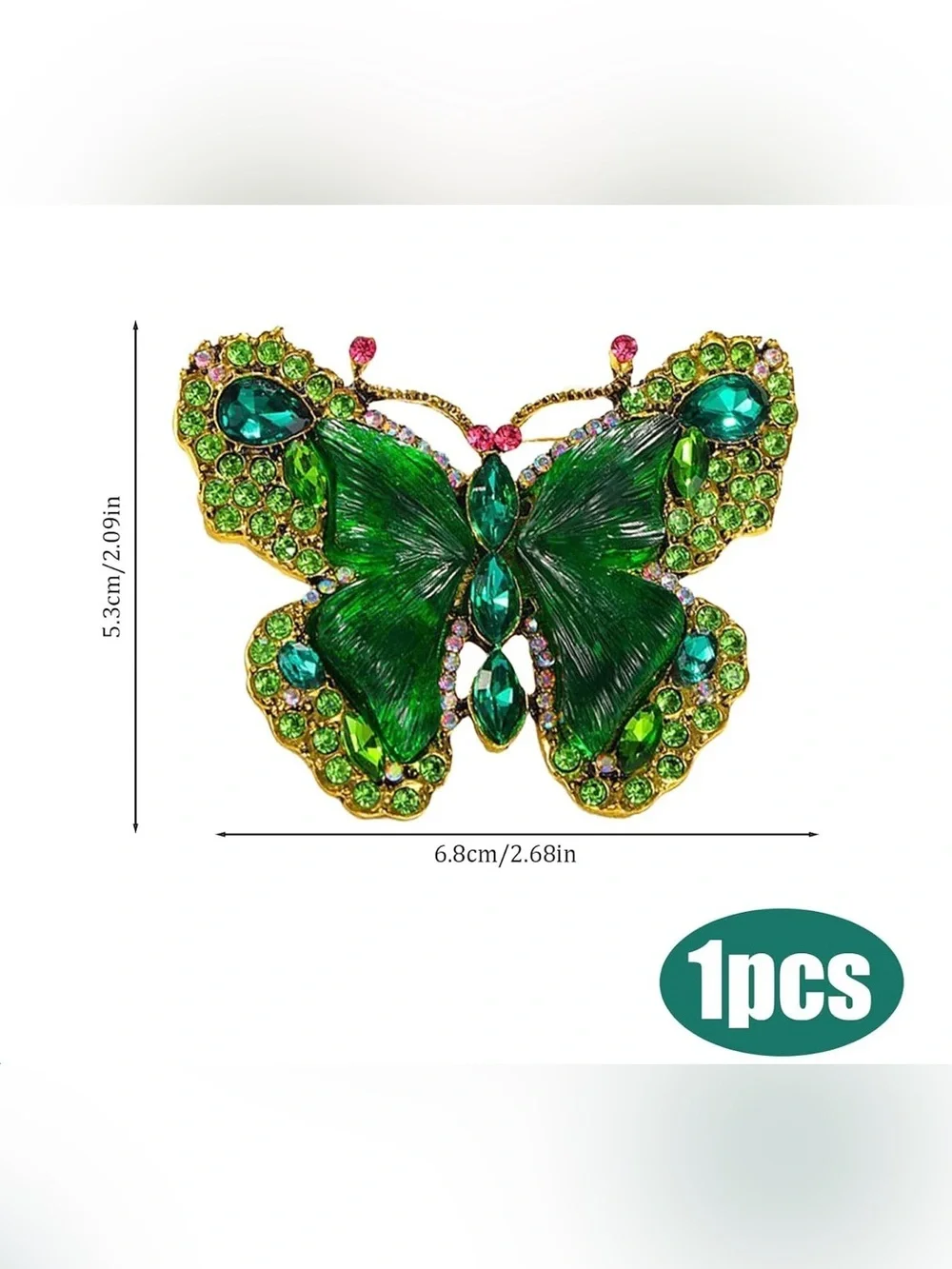 Green Butterfly Crystal Brooch NEW
